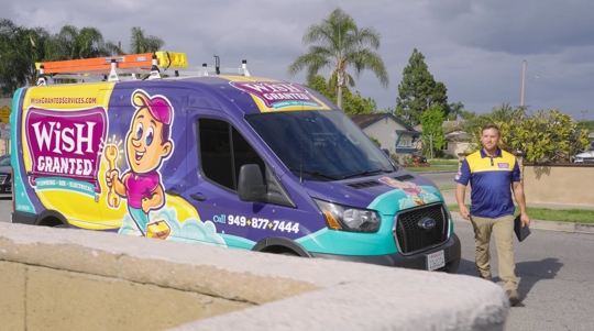 Wish Granted Plumbing service van parked at a Huntington Beach home for emergency sewer repair call—trusted plumber Huntington Beach ready 24/7.